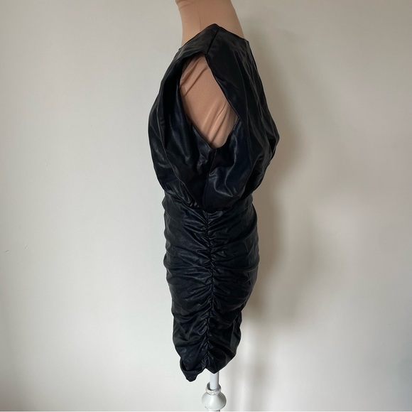 Amanda Uprichard Clifton Black Faux Leather Ruched Keyhole Back Mini Dress EUC S - Picture 5 of 10